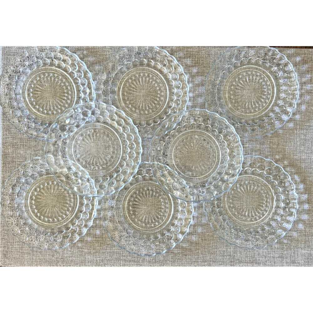 Vintage Bubble Glass Dessert Plates 6.5" Set of 8 Pressed Glass